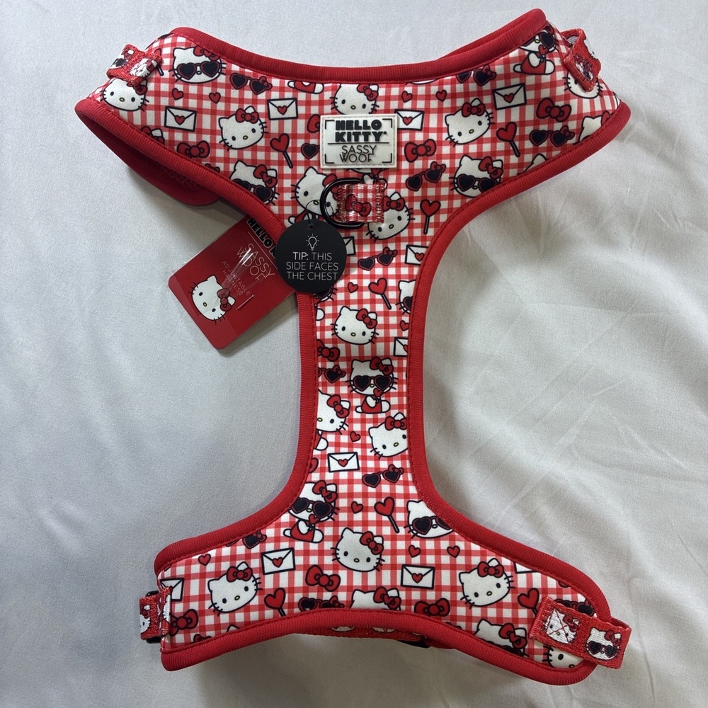 Sassy Woof Hello Kitty Adjustable Dog Harness Red Gingham Sanrio XL New
